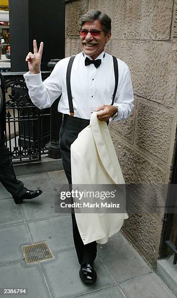 Television host and groom Geraldo Rivera arrives at the Central Synagogue to marry Erica Levy August 10, 2003 in New York City.