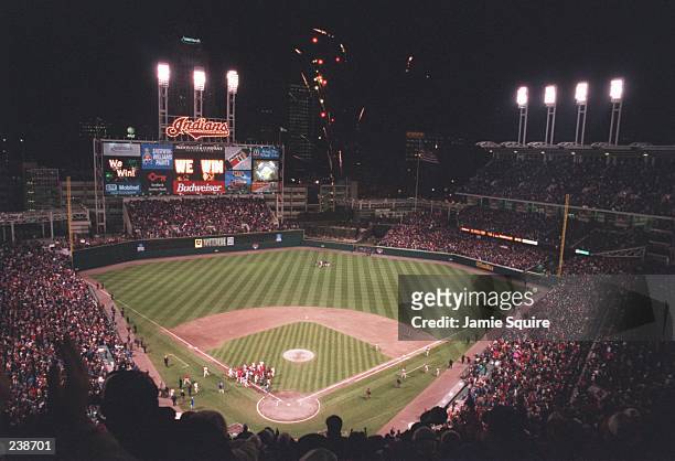 View from above Jacobs Field during the Cleveland Indians 7-6 game 3 World Series win over the Atlanta Braves in Cleveland, Ohio. Mandatory Credit:...