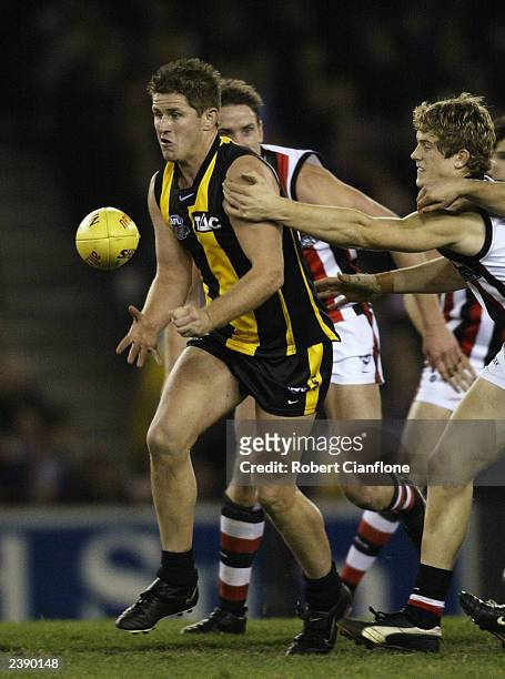 Bill Nicholls of the Tigers in action during the round 19 AFL match between the St Kilda Saints and the Richmond Tigers at the Telstra Dome August 9,...