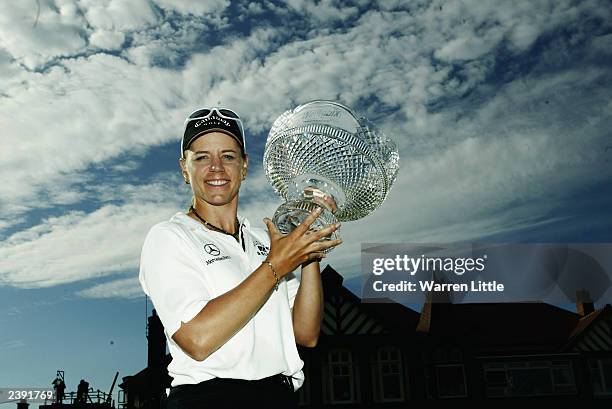 Annika Sorenstam of Sweden holds the trophy after winning the Weetabix Women's British Open held on August 3, 2003 at the Royal Lytham & St Anne's...
