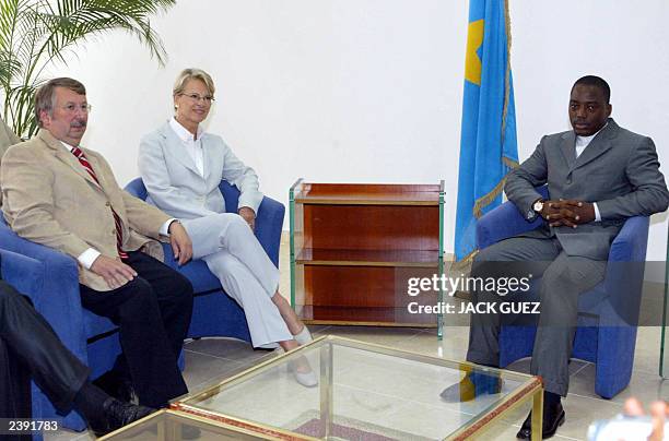 President of the Democratic Republic of Congo , Joseph kabila meets with French defence minister Michelle Alliot-Marie and her Belgian counterpart...