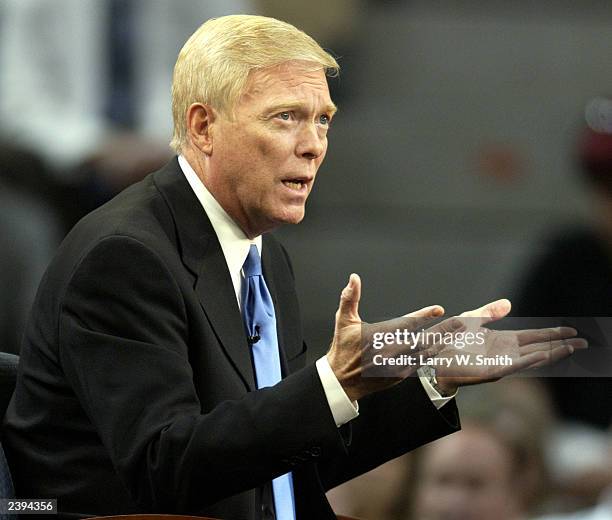 Rep. Dick Gephardt makes a point at a political forum for Democratic candidates for president August 12, 2003 in Stillwater, Oklahoma. Seven of the...