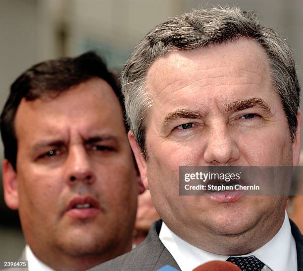 Russian General Sergei Fomenko , of FSB, Russia's Federal Security Service, speaks to the media as U.S. Attorney Christopher Christie looks on...