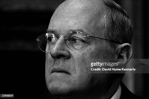 Supreme Court Justice Anthony Kennedy attends a news conference at the Supreme Court to urge better pay for federal judges May 28, 2003 in...
