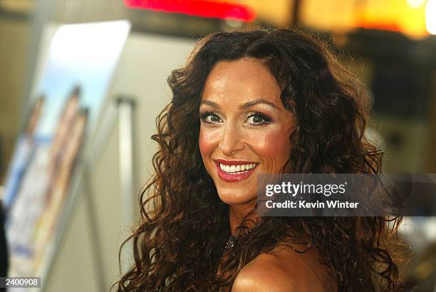 Actress Sofia Milos arrives at the premiere of "Passionada" at the Cinerama Dome on August 14, 2003 in Los Angeles, California.
