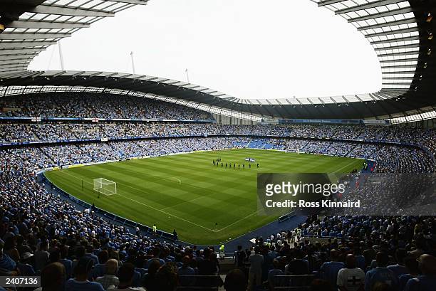 General view of The City of Manchester Stadium taken during the Pre-Season Friendly match between Manchester City and FC Barcelona held on August 10,...