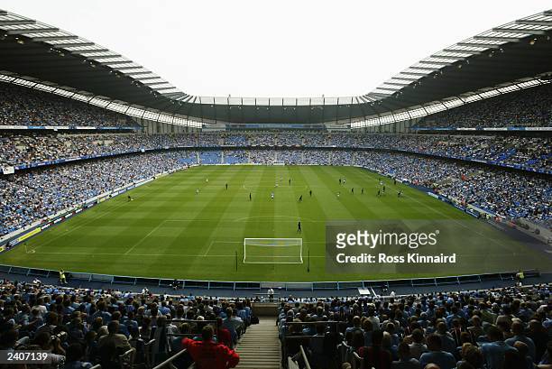 General view of The City of Manchester Stadium taken during the Pre-Season Friendly match between Manchester City and FC Barcelona held on August 10,...