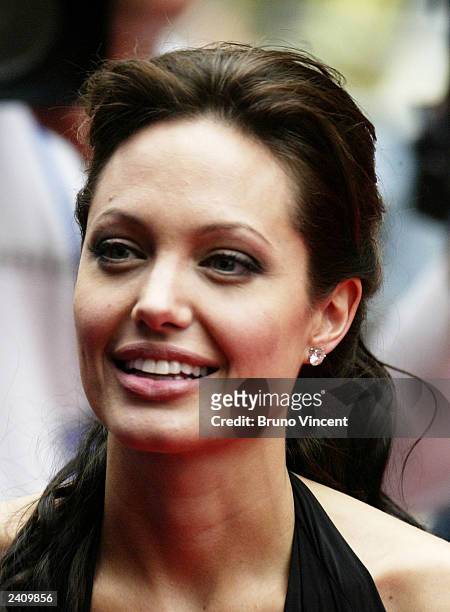 Actress Angelina Jolie arrives at the UK premiere of "Lara Croft Tomb Raider: The Cradle of Life" at the Empire cinema Leicester Square on August 19,...