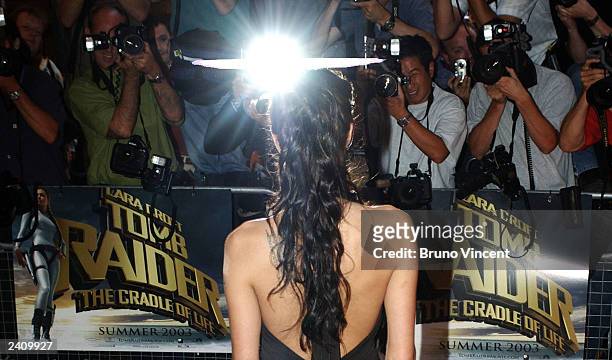 Actress Angelina Jolie arrives at the UK premiere of "Lara Croft Tomb Raider: The Cradle of Life" at the Empire cinema Leicester Square on August 19,...