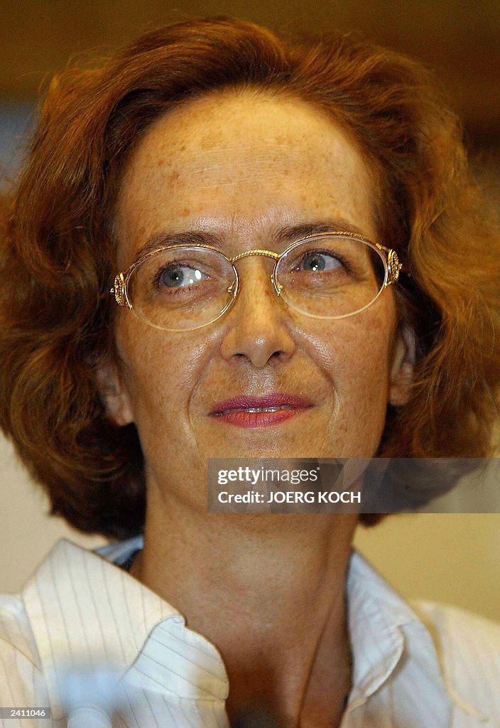 Astrid Bouteuil poses during a press con