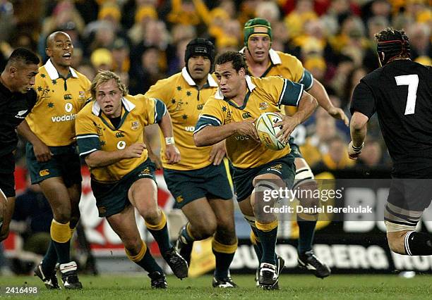 George Smith of the Wallabies makes a break during the Tri Nations, Bledisloe Cup match between the Australian Wallabies and the New Zealand All...