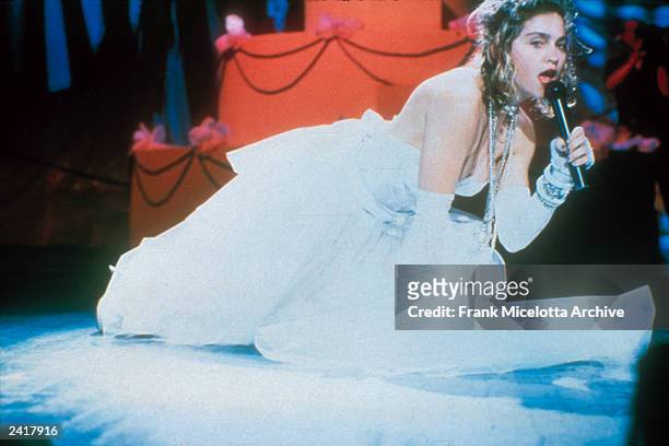 Madonna performing during the 1984 MTV Video Music Awards at Radio City Music Hall, New York City, September 14th, 1984. Photo by Frank...