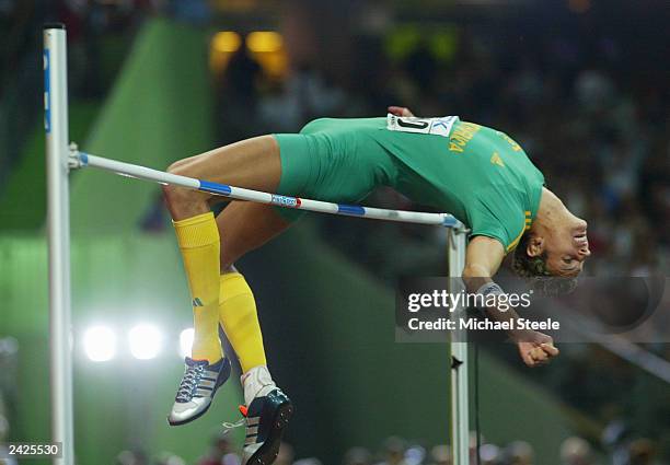 Jacques Freitag of South Africa in action in the men's high jump final during the 9th IAAF World Athletics Championships August 25, 2003 in Paris.