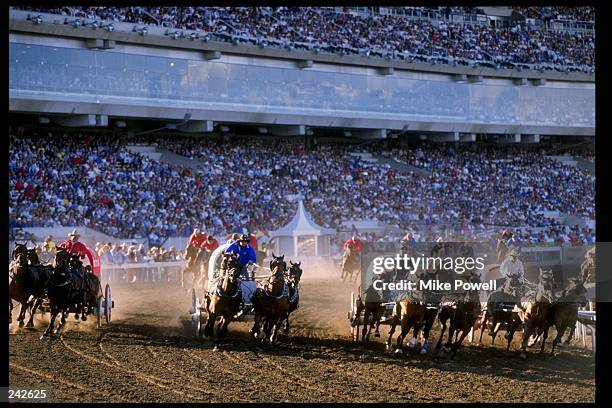 General view of wagon racing during the Calgary Stampede in Calgary, Canada. Mandatory Credit: Mike Powell /Allsport