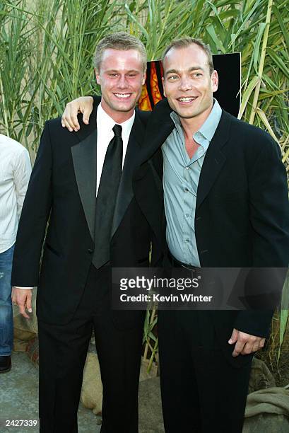 Actors Eric Nenninger and Jonathan Breck arrive at the premiere of "Jeepers Creepers 2" at the Egyptian Theatre on August 25, 2003 in Los Angeles,...
