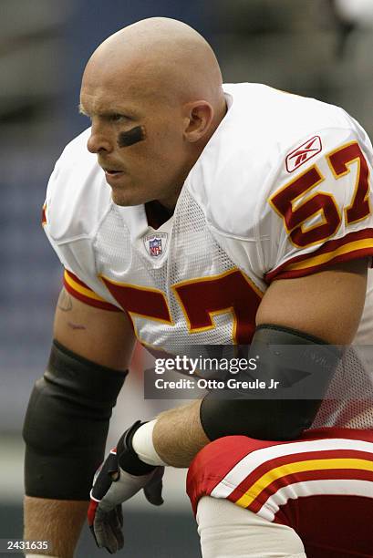 Linebacker Mike Maslowski of the Kansas City Chiefs looks on from the sideline during an NFL preseason game against the Seattle Seahawks on August...