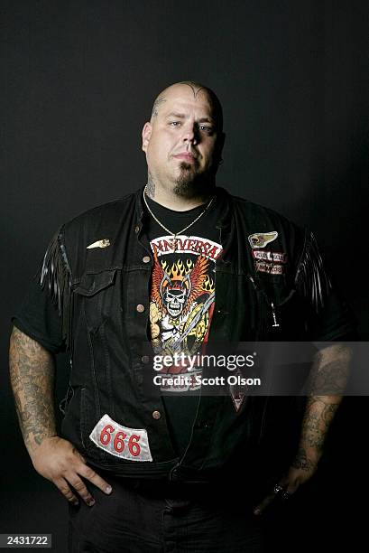 Monster, a member of the Illinois Nomads charter of the Hells Angels motorcycle club, attends a party attends a party August 23, 2003 in Quincy,...