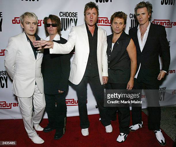 Musicians Nick Rhodes, Andy Taylor, Simon Le Bon, Roger Taylor, and John Taylor arrive for Duran Duran's 25th Anniversary Concert at Webster Hall...