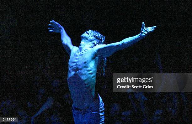 Iggy Pop And The Stooges perform during an MTV2 benefit concert event, benefitting "LIFEbeat: The Music Industry Fights AIDS", at the Roseland...