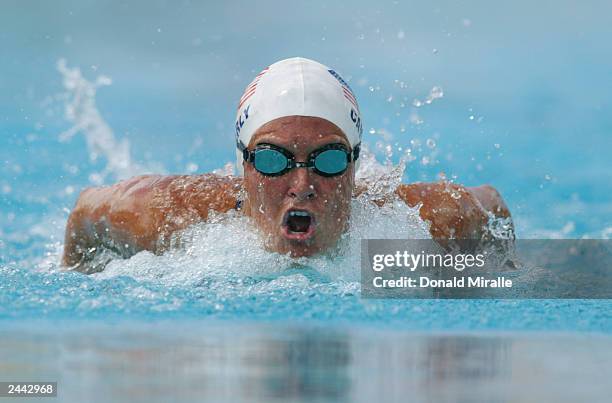 Kristen Caverly of the USA swims the butterfly leg of the 400 Individual Medley during the Swimming Prelims at the Aquatics Center on August 10, 2003...