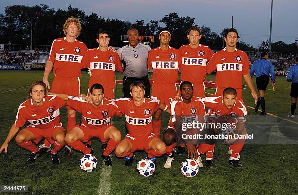 The Chicago Fire pose for a picture before the MLS game against the Los Angeles Galaxy at Cardinal Stadium on August 20, 2003 in Naperville,...