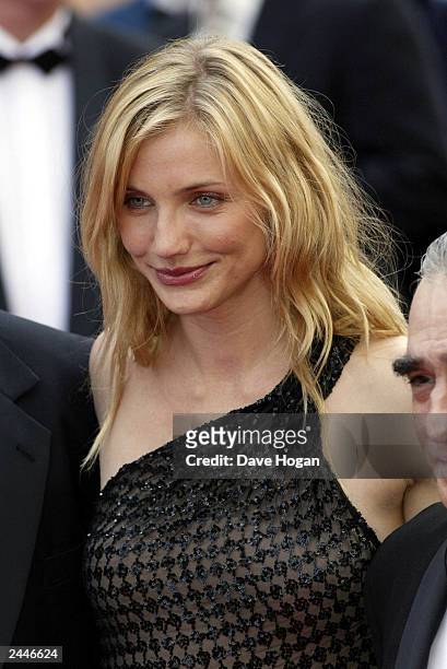 American actress Cameron Diaz arrives for the premiere of the film "Gangs of New York" at the 55th International Film Festival on May 18, 2002 in...