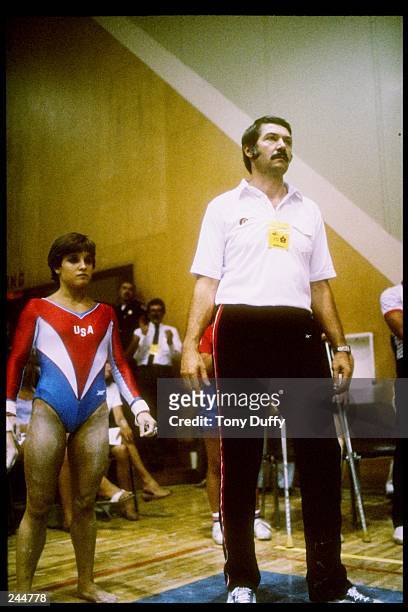 Mary Lou Retton of the United States stands with her coach Bela Karolyi. Mandatory Credit: Tony Duffy /Allsport
