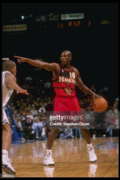 Guard Mookie Blaylock of the Atlanta Hawks in action during a game against the Dallas Mavericks at Reunion Arena in Dallas, Texas. The Hawks won the...