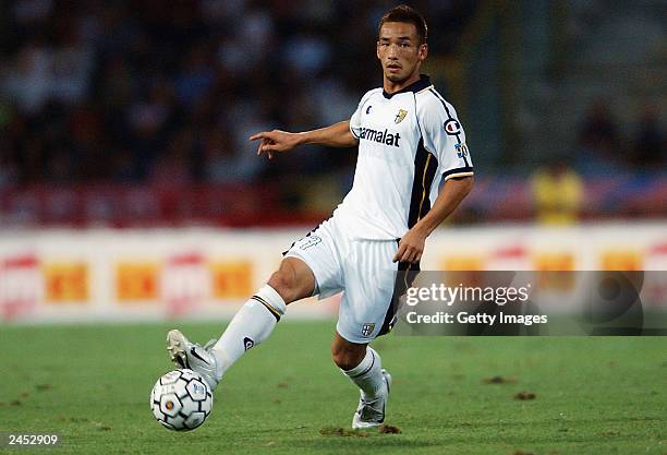 Hidetoshi Nakata of Parma in action during the Serie A first round match between Bologna and Parma at Renato Dall'Ara Stadium on August 31, 2003 in...