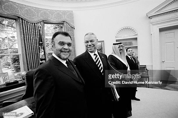 Prince Bandar bin Sultan, Saudi Ambassador to the United States, and U.S. Secretary of State Colin Powell meet at the White House September 20, 2001...