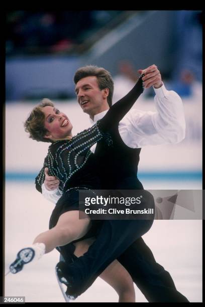 Jayne Torvill and Christopher Dean of Great Britain do their routine during the pairs compulsory dance at the Olympic Games in Lillehammer, Norway.