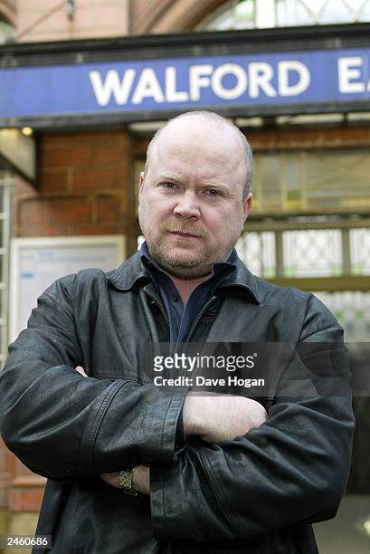 British actor Steve McFadden who plays "Phil Mitchell" in the program "EastEnders" poses for a phototshoot on set on February 14, 2003 in London.