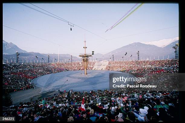 General view of the opening ceremony during the Olympic Games in Albertville, France.