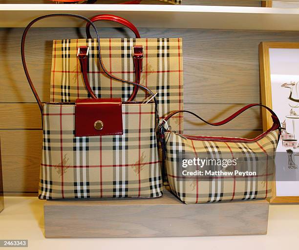 Handbags are shown at the Burberry Accessory Shop opening reception to benefit Safe Horizon at Bloomingdales September 4, 2003 in New York City.