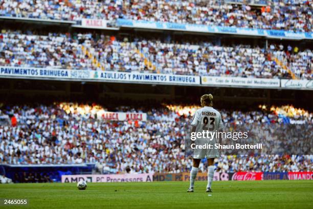 David Beckham of Real Madrid prepares to take a free-kick during the Spanish Primera Liga match between Real Madrid and Real Betis held on August 30,...