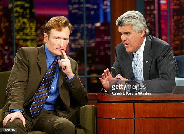 Talk show host Conan O'Brien appears on "The Tonight Show with Jay Leno" at the NBC Studios on September 5, 2003 in Burbank, California.