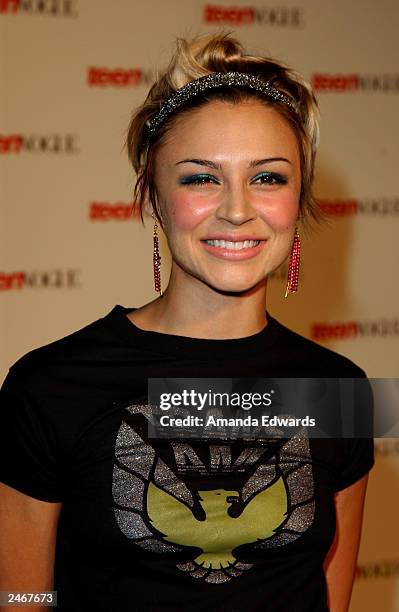 Actress Samaire Armstrong arrives at the Teen Vogue party celebrating the magazine's first annual "Young Hollywood" issue at a private residence...