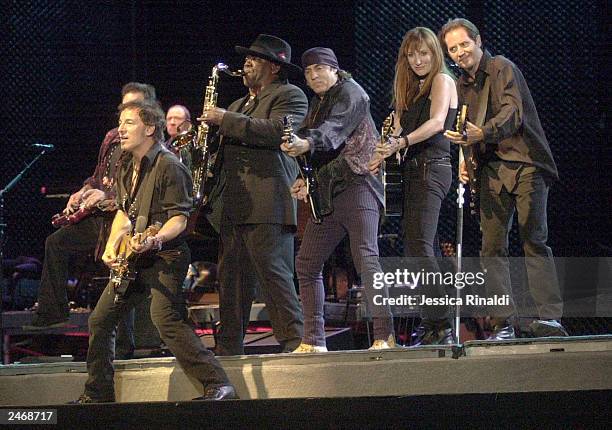 Bruce Springsteen performs with members of The E Street Band on the first night of Bruce Springsteen's concert series at Fenway Park September 6,...