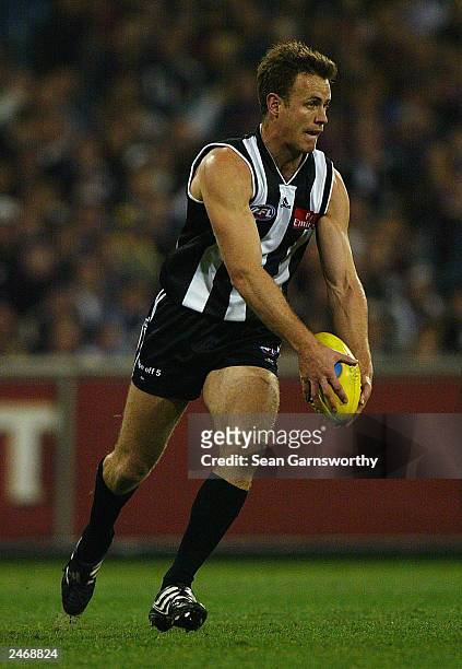 James Clement of the Magpies in action during the AFL second qualifying final between the Collingwood Magpies and Brisbane Lions at the Melbourne...