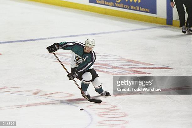 Paul Kariya of the Mighty Ducks in action during the Ducks 6-4 win over the Washington Capitals at The Pond in Anaheim, California.