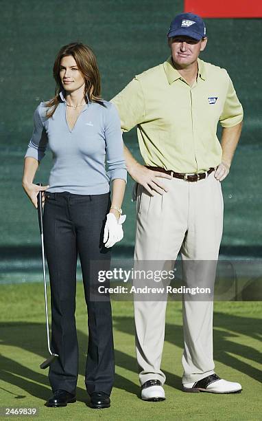 Cindy Crawford and Ernie Els pose for a photograph during the Double Eagle Challenge after the third round of the Omega European Masters on September...