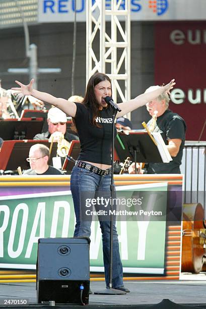 Idina Menzel from the cast of Wicked appears at the 12th Annual Broadway On Broadway free concert sponsored by Toys "R" Us in Times Square September...