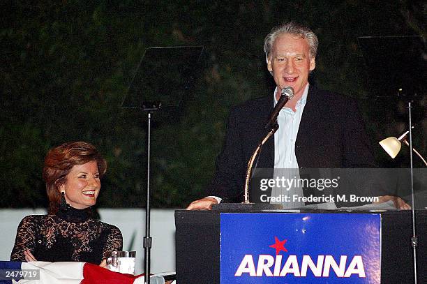 Candidate Arianne Huffington and Bill Mahr attend the fundraiser to support the gubernatorial campaign for candidate Arianna Huffington at the...