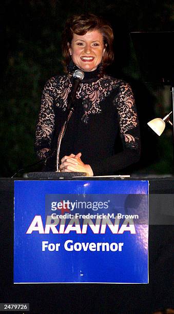 Candidate Arianna Huffington attends the fundraiser to support her gubernatorial campaign at the Lawrence Bender estate on September 9, 2003 in Bel...