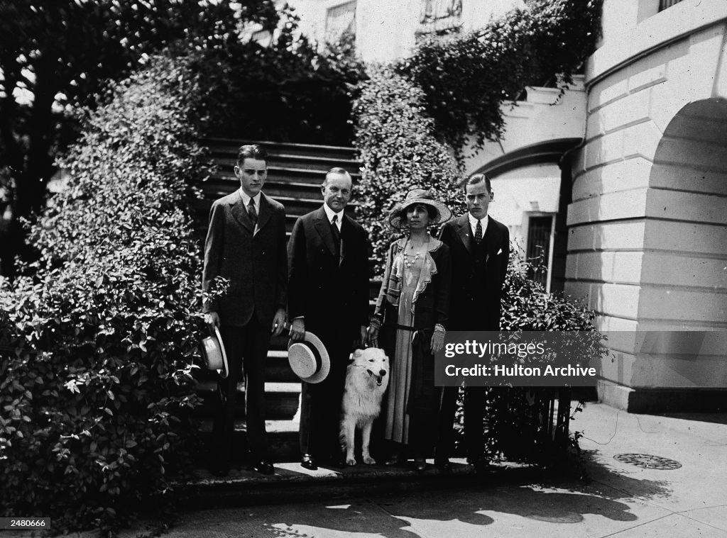 Calvin Coolidge With Family And Dog