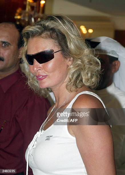 Egyptian film star Yusra arrives at a five-star hotel in Kuwait City late 03 September 2003.