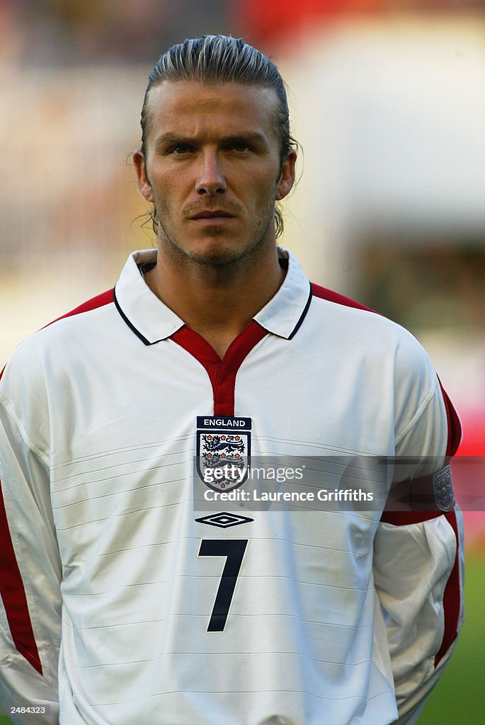 A portrait of David Beckham of England during the team line-up during ...