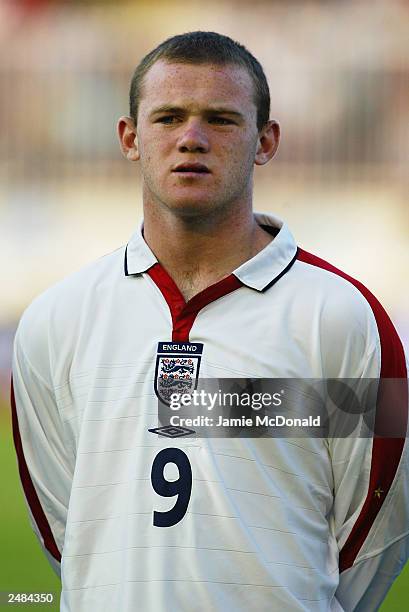 Portrait of Wayne Rooney of England during the team line-up during the Euro 2004, group 7 qualifying match between Macedonia and England on September...