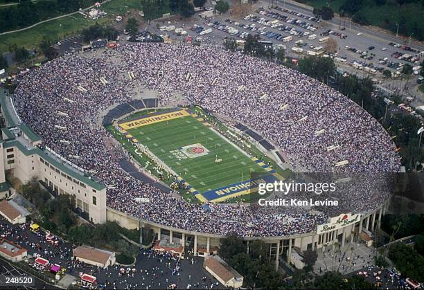 General aerial view of the Rose Bowl stadium in Pasadena, California.