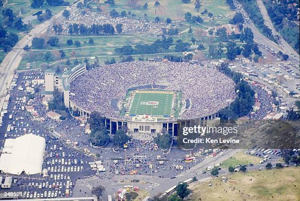 General aerial view of the Rose Bowl stadium in Pasadena, California.